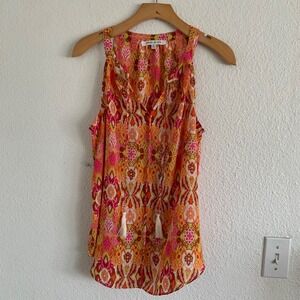 Rose & Olive‎ Paisley Print Sleeveless Tassel Tie Neck Blouse Top Womens M